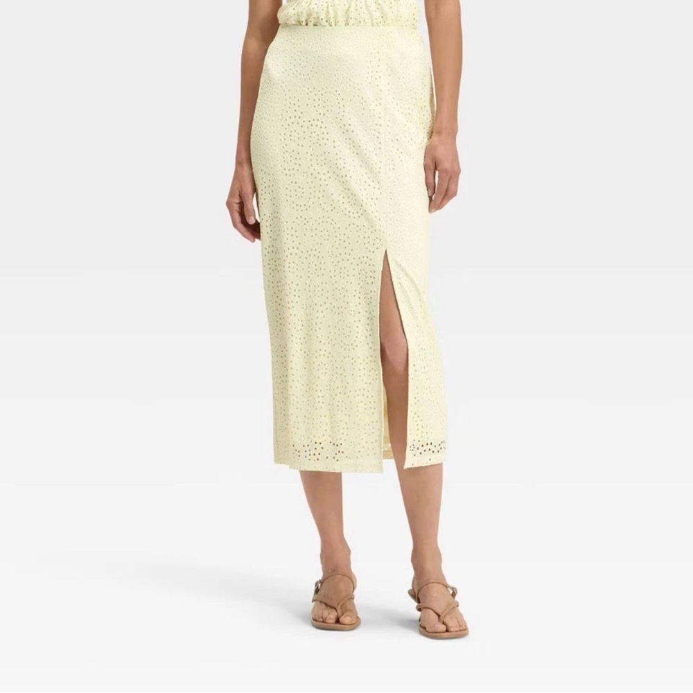 NWT A New Day Women's Lace Column A-Line Midi Skirt- Cream Size 2
